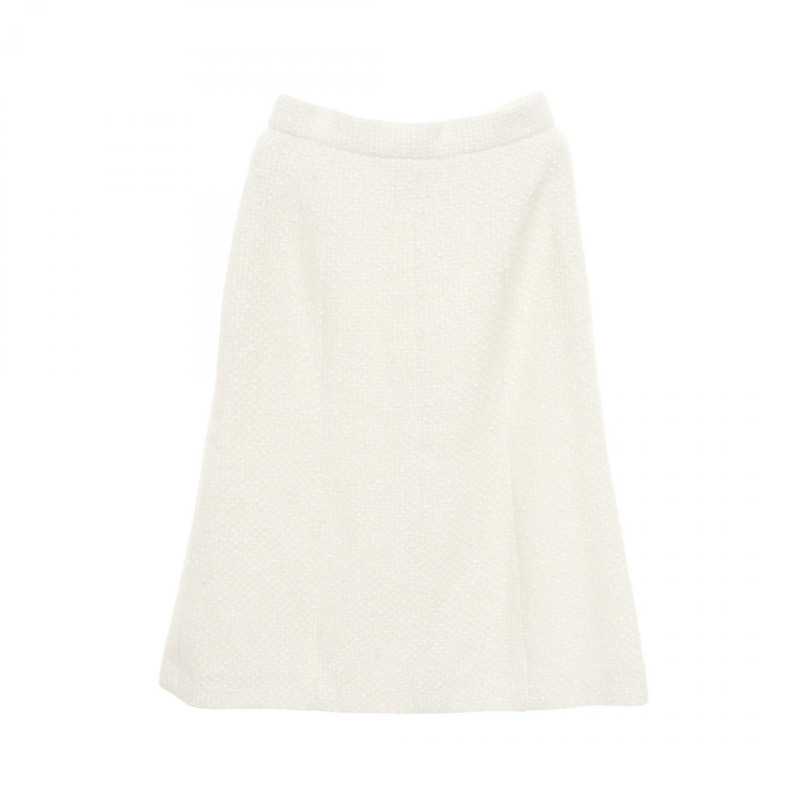 香奈兒 COCO 標誌紐扣半身裙,羊毛、聚酯纖維、腈綸混紡,白色,二手,女款,34碼-1