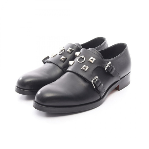 愛馬仕 Collier de chien 素面雙扣孟克鞋 182395Z 黑色真皮男士二手鞋