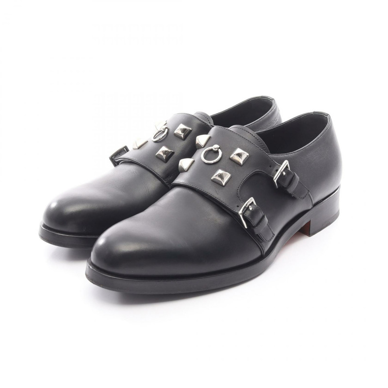 愛馬仕 Collier de chien 素面雙扣孟克鞋 182395Z 黑色真皮男士二手鞋-0