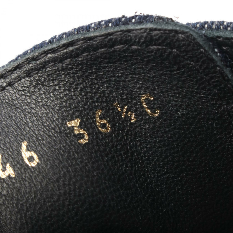 香奈兒 COCO 標誌女士皮鞋 G36446 牛仔皮革海軍藍黑色二手女鞋-5