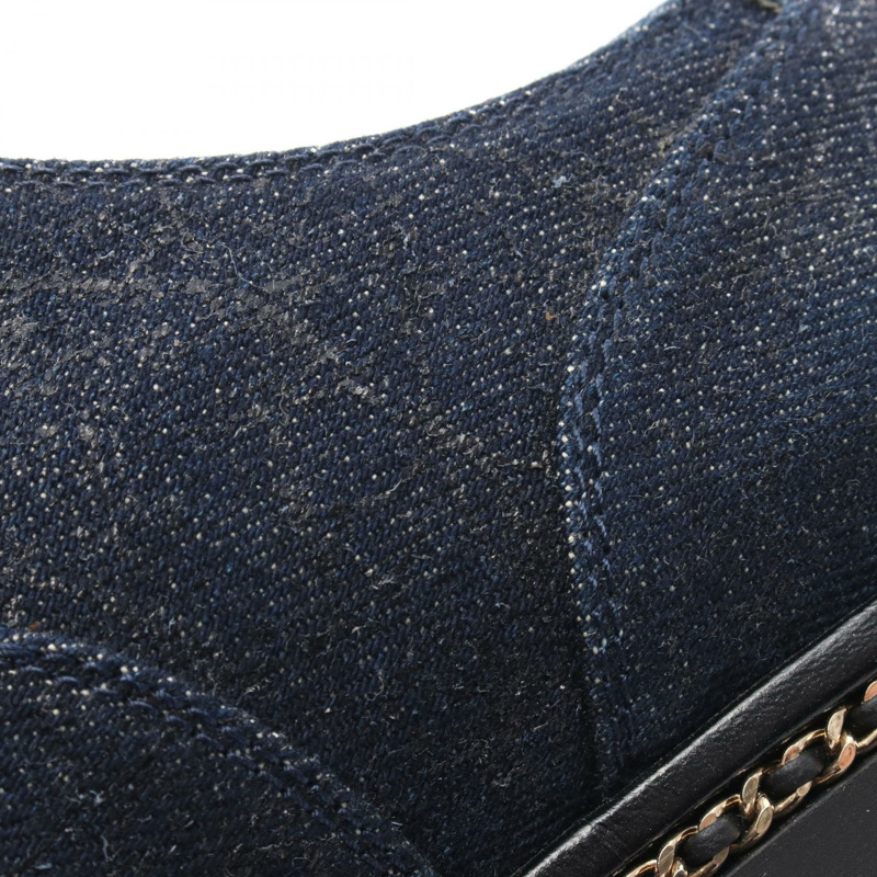 香奈兒 COCO 標誌女士皮鞋 G36446 牛仔皮革海軍藍黑色二手女鞋-9