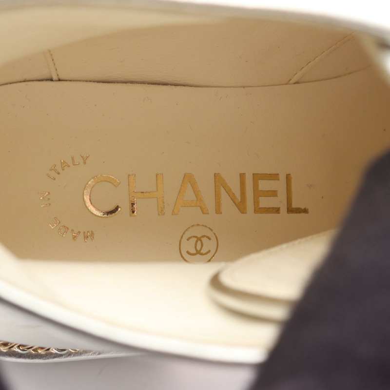 香奈兒 COCO 標誌靴子,皮革面料,銀色/黑色,二手,女款,尺寸 37C CC-4