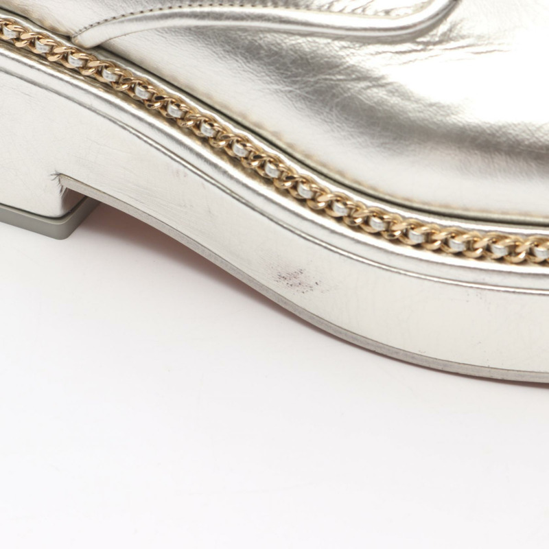 香奈兒 COCO 標誌靴子,皮革面料,銀色/黑色,二手,女款,尺寸 37C CC-6