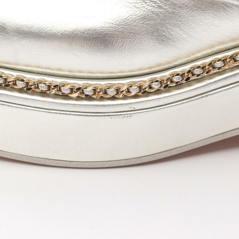 香奈兒 COCO 標誌靴子,皮革面料,銀色/黑色,二手,女款,尺寸 37C CC-7