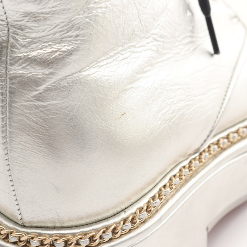 香奈兒 COCO 標誌靴子,皮革面料,銀色/黑色,二手,女款,尺寸 37C CC-8