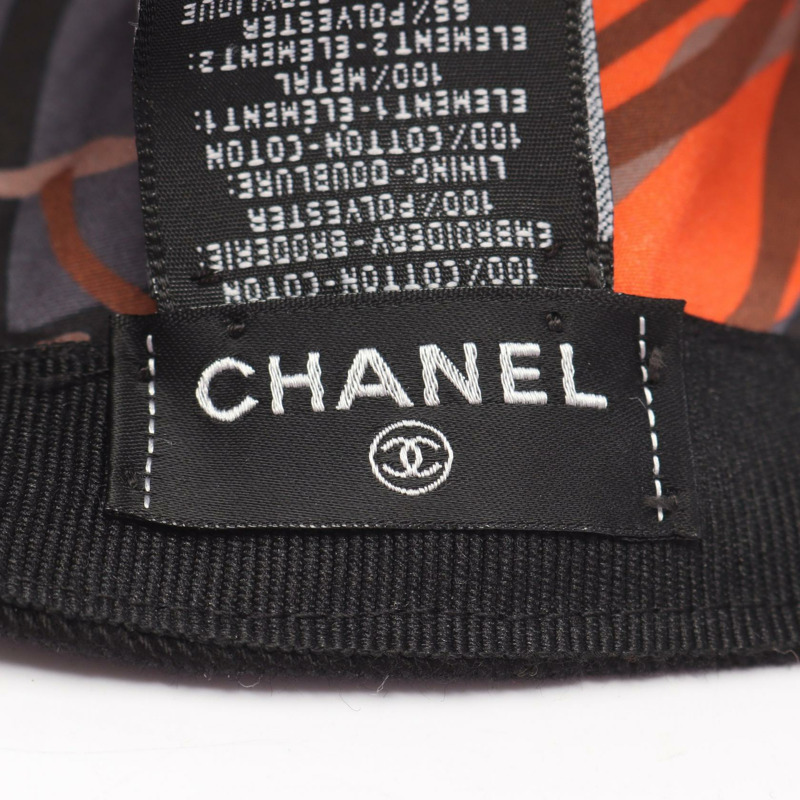 香奈兒 COCO 標誌棉質黑紅色二手女帽-3