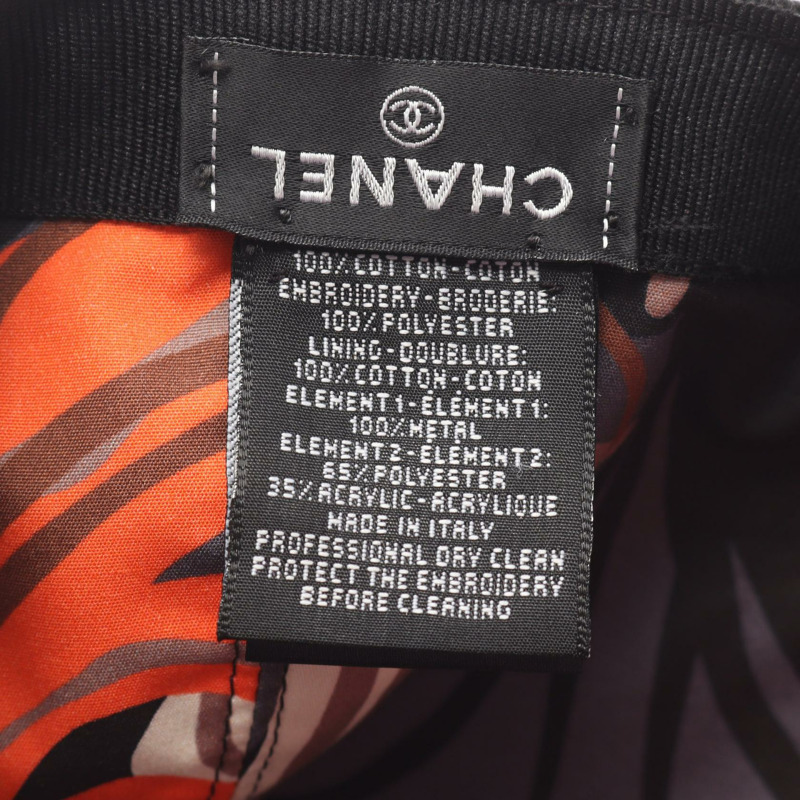 香奈兒 COCO 標誌棉質黑紅色二手女帽-4