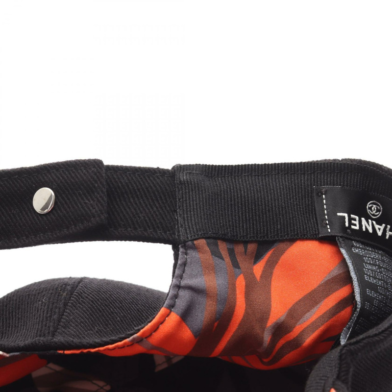 香奈兒 COCO 標誌棉質黑紅色二手女帽-5