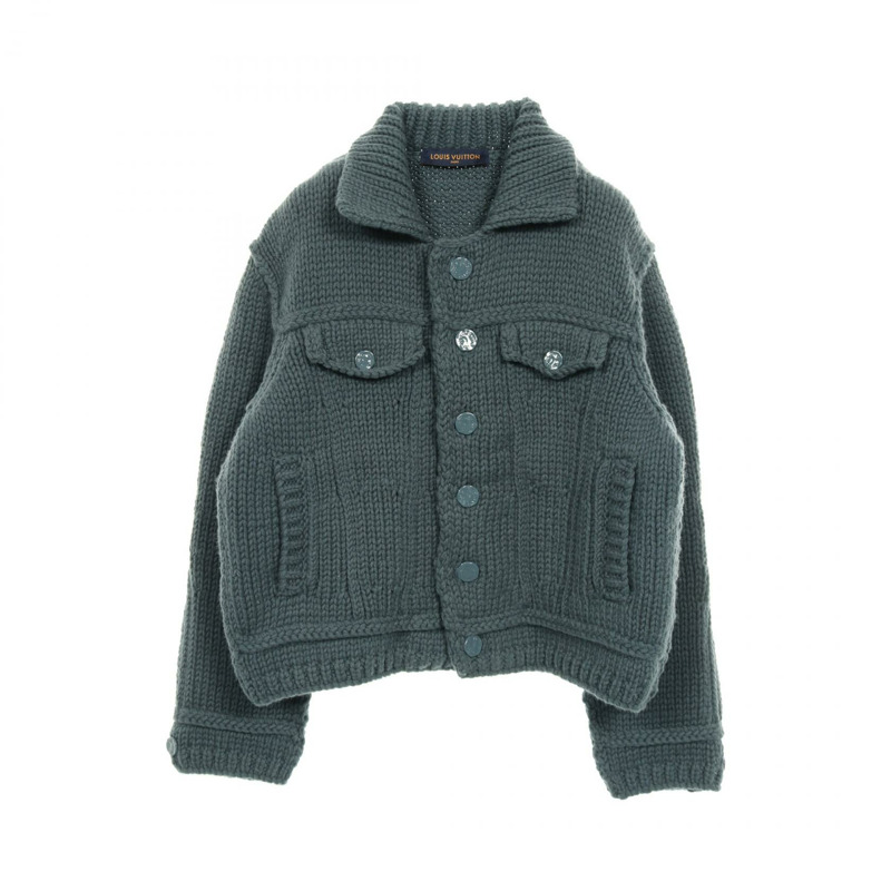 路易威登粗針織外套 其他外套 羊毛 綠色 二手 男士-0
