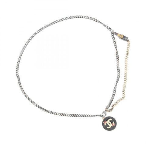 香奈兒 COCO 標誌鏈腰帶，鍍金黑色，二手女士 CC