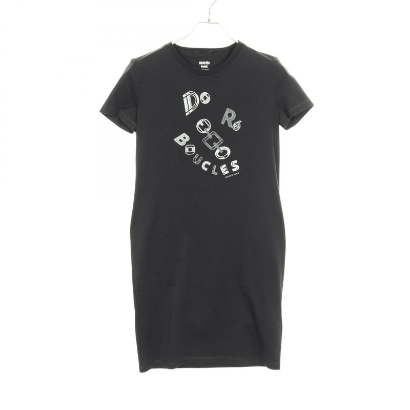 愛馬仕 (HERMES) 超短洋裝長T卹 3H4506DL 純棉黑色二手女款 #34-0