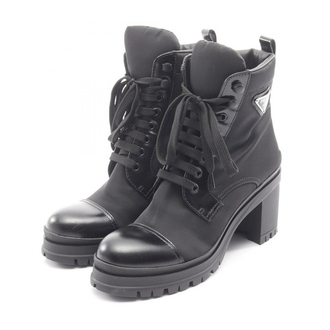 PRADA Re-Nylon 短靴高跟鞋 #38 尼龍皮革黑色二手女鞋