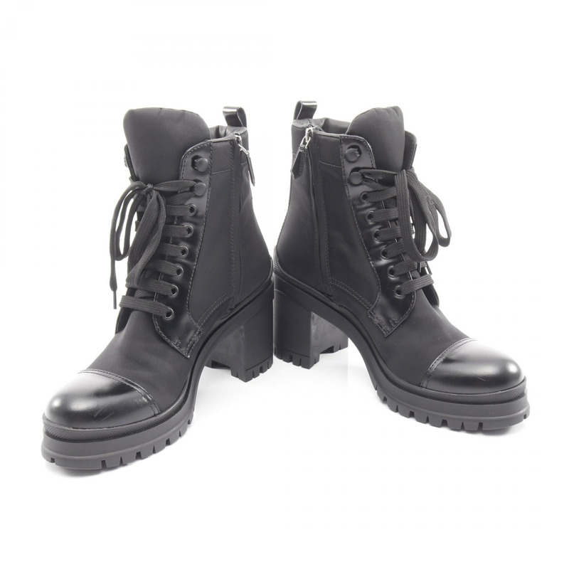 PRADA Re-Nylon 短靴高跟鞋 #38 尼龍皮革黑色二手女鞋-2