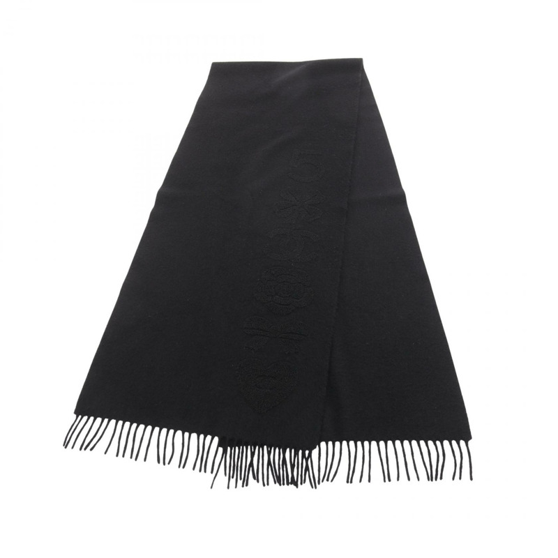 香奈兒 COCO 標誌山茶花圍巾 黑色 二手 女士 CC-0