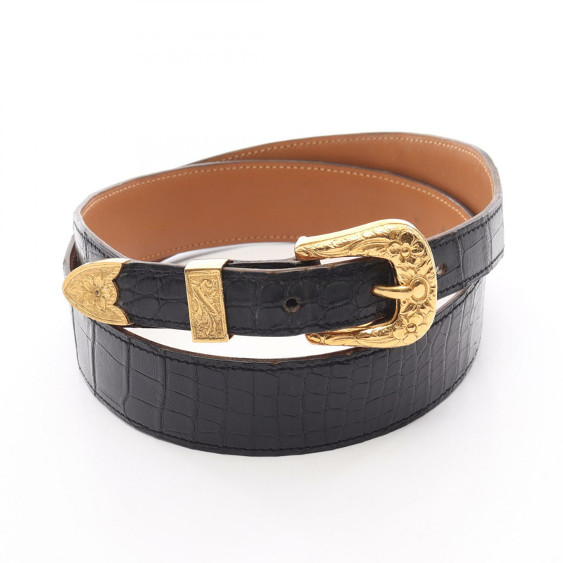 愛馬仕西部風格皮帶,黑色,二手,女士款-0