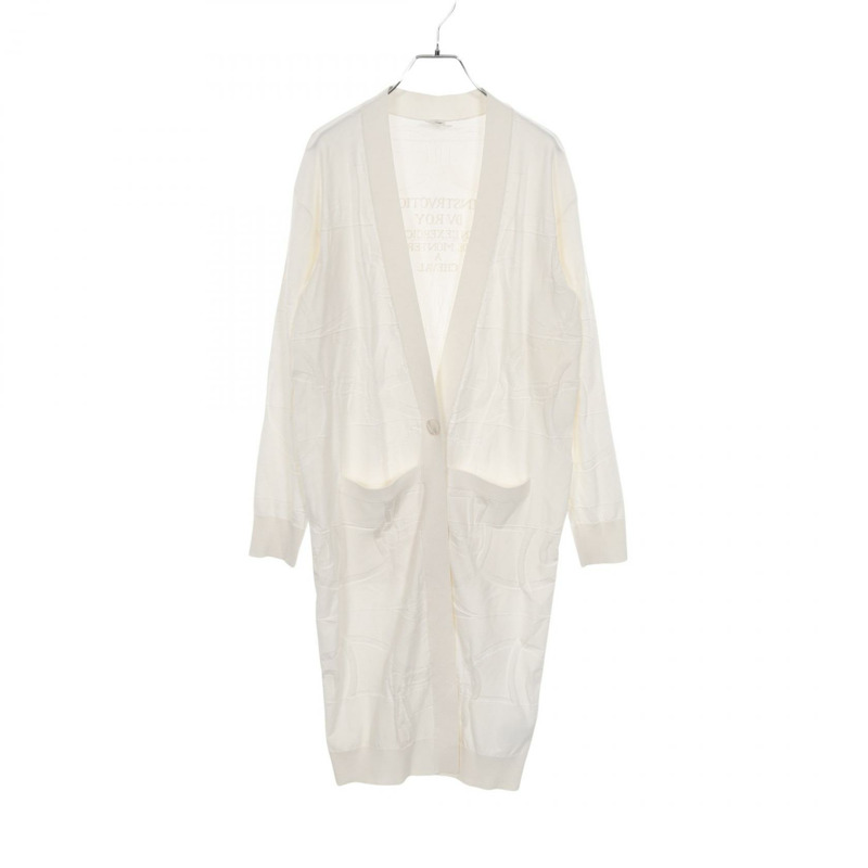 愛馬仕 L'Instruction du Roy 長版針織開襟衫,絲棉混紡,白色,二手,#36-0