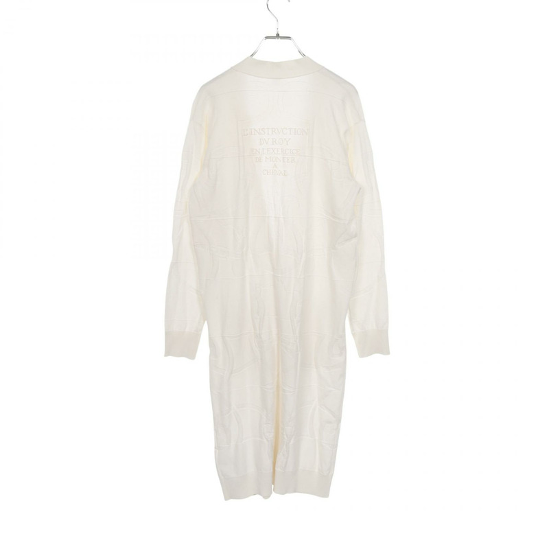 愛馬仕 L'Instruction du Roy 長版針織開襟衫,絲棉混紡,白色,二手,#36-1
