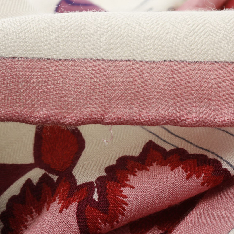 愛馬仕 Carre140 Cavalcadour Fleuri 絲巾,真絲羊絨材質,白色粉紅色,二手女款-3