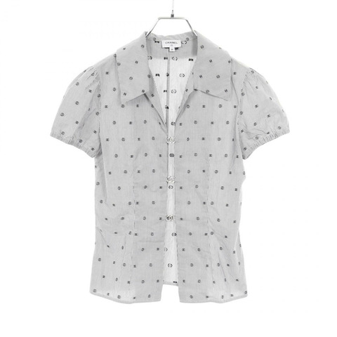 香奈兒 COCO 標誌山茶花襯衫上衣 P76758V63866 棉質灰色 二手 女款 36碼