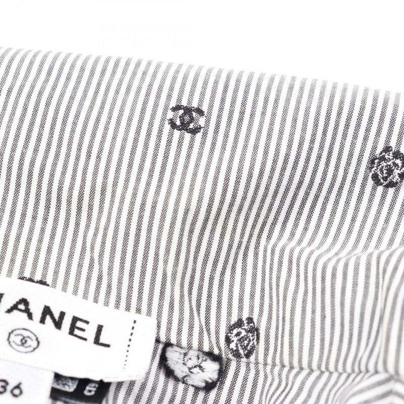 香奈兒 COCO 標誌山茶花襯衫上衣 P76758V63866 棉質灰色 二手 女款 36碼-4