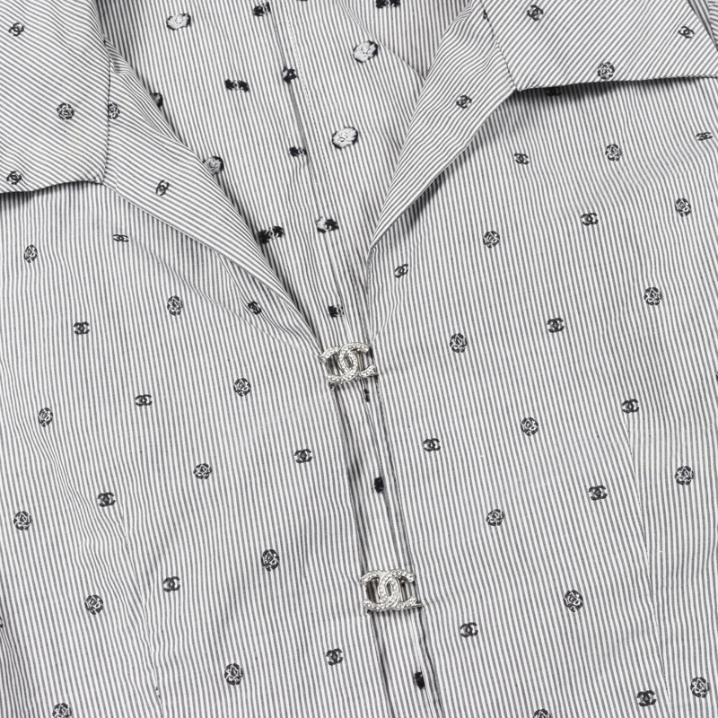 香奈兒 COCO 標誌山茶花襯衫上衣 P76758V63866 棉質灰色 二手 女款 36碼-5