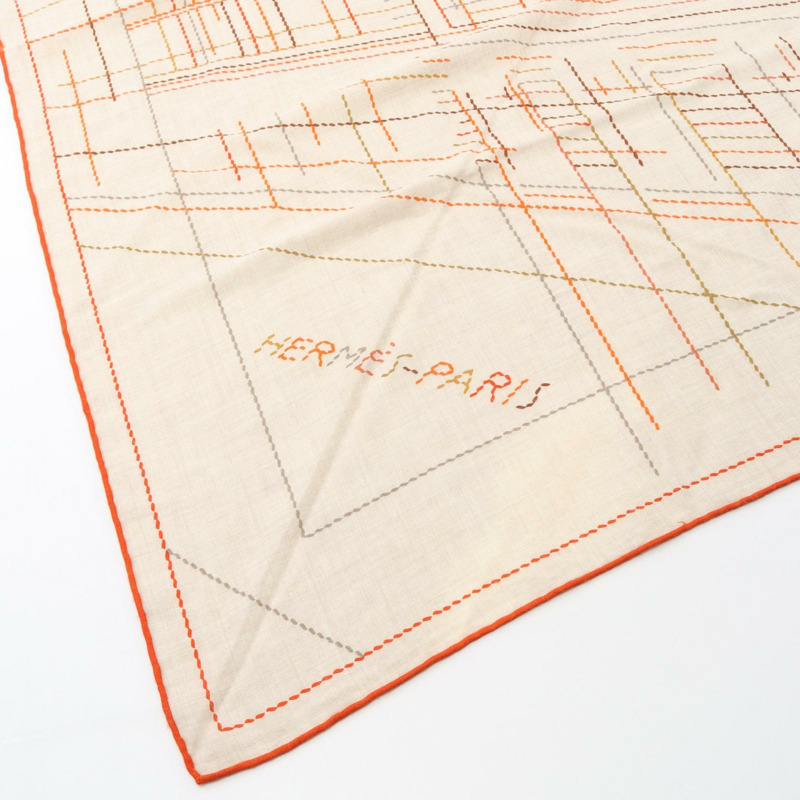 愛馬仕 Carre140 Pique Sellier 絲巾 Carr gant 絲質羊絨米色 二手女士-2