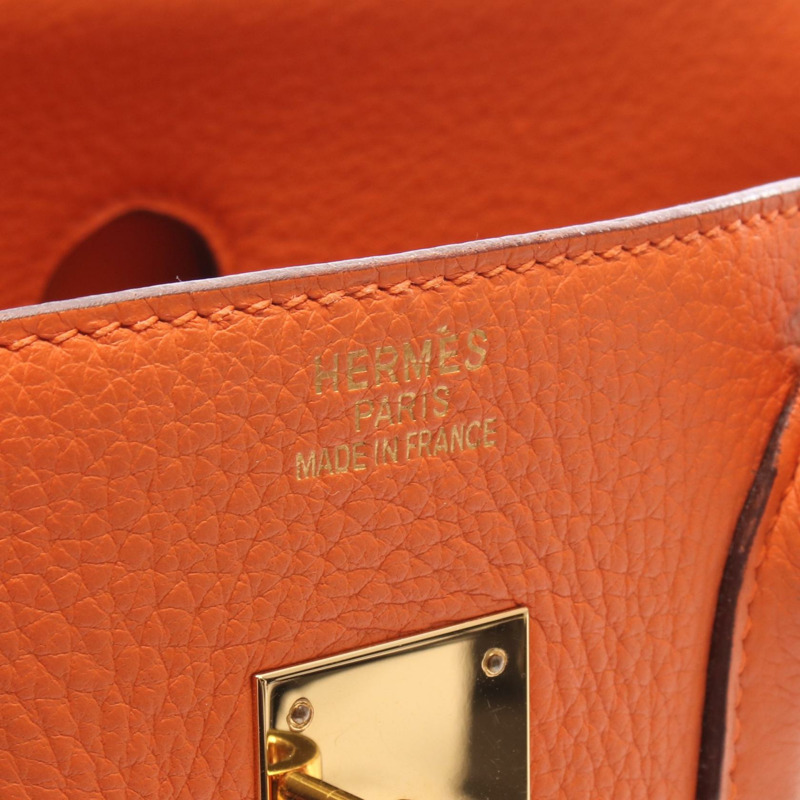 愛馬仕 Birkin 35 手提包 Clemence 皮革 橙色 二手 女士 GHW I-3