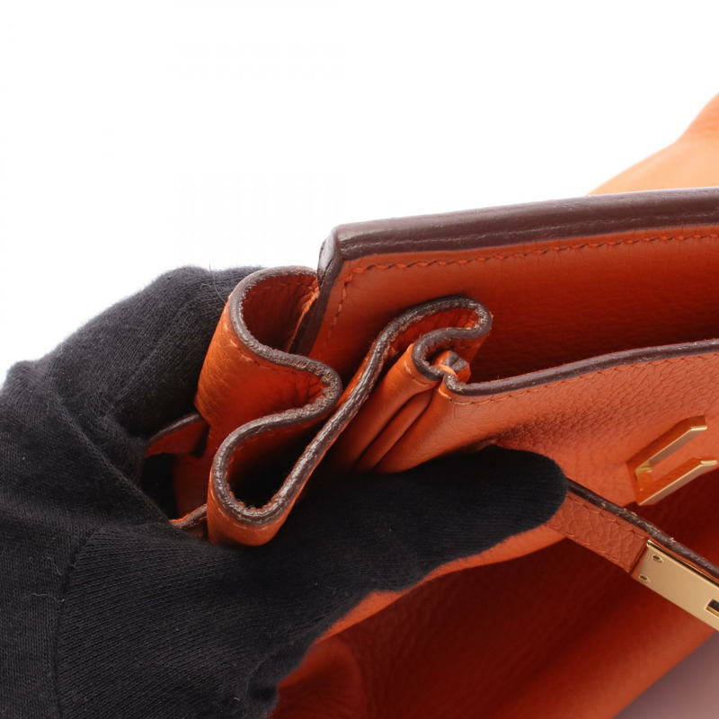 愛馬仕 Birkin 35 手提包 Clemence 皮革 橙色 二手 女士 GHW I-10