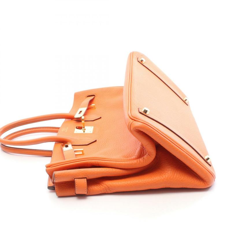 愛馬仕 Birkin 35 手提包 Clemence 皮革 橙色 二手 女士 GHW I-11