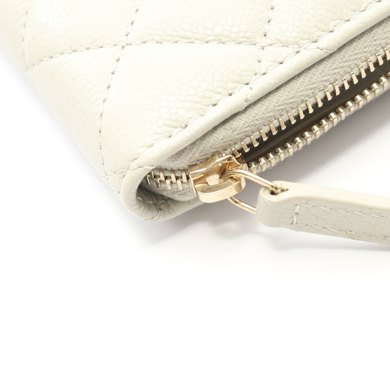 香奈兒 (CHANEL) Matelasse Zippy 圓形錢包，粒面小牛皮，灰色，二手，女士，金色五金-6