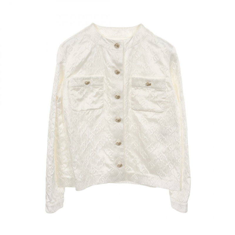 香奈兒 COCO 標誌紐帶 無色外套 P79802V72080 絲棉 白色 二手 女-0