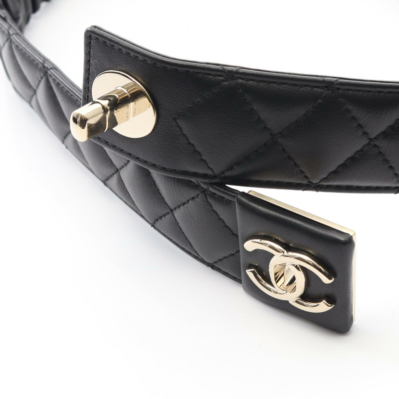 香奈兒 (CHANEL) 絎縫按扣腰帶,羊皮材質,黑色,二手,女士,Coco CC-2