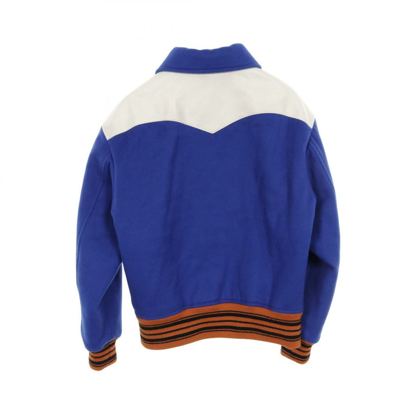 路易威登 V 字貼片棒球夾克 #32 羊毛皮革短夾克 藍色 二手 女款 LV-1