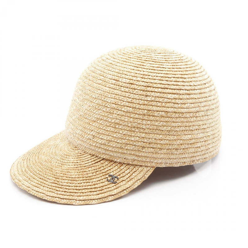 香奈兒 COCO 標誌草編帽 米色 二手女士-0