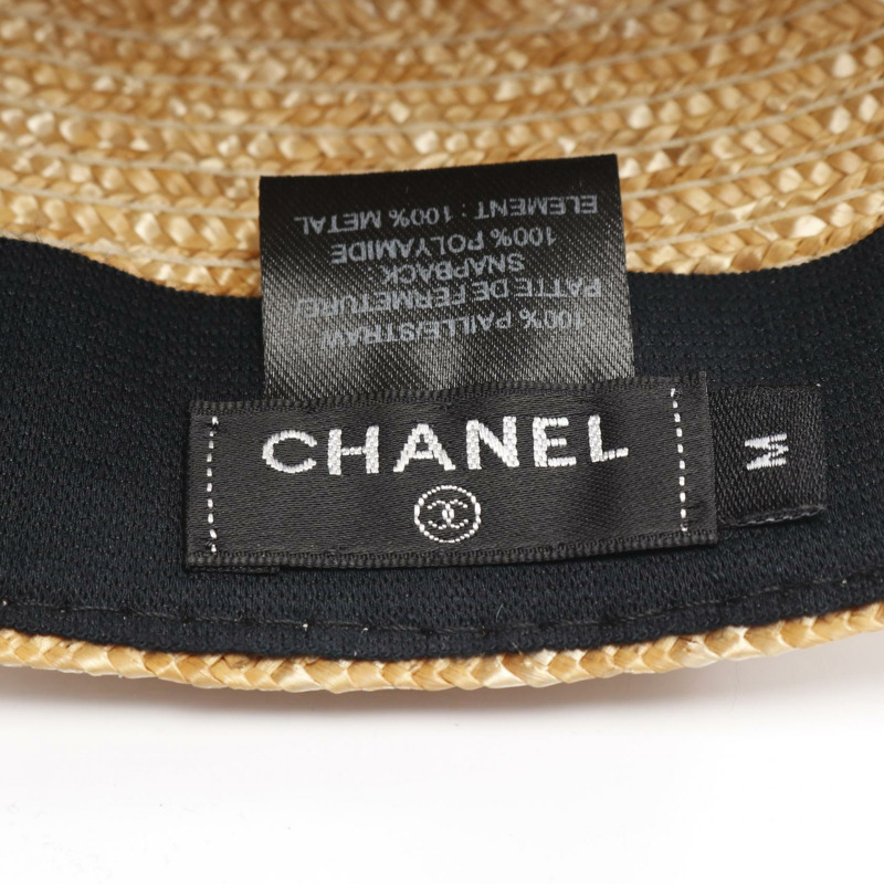 香奈兒 COCO 標誌草編帽 米色 二手女士-3