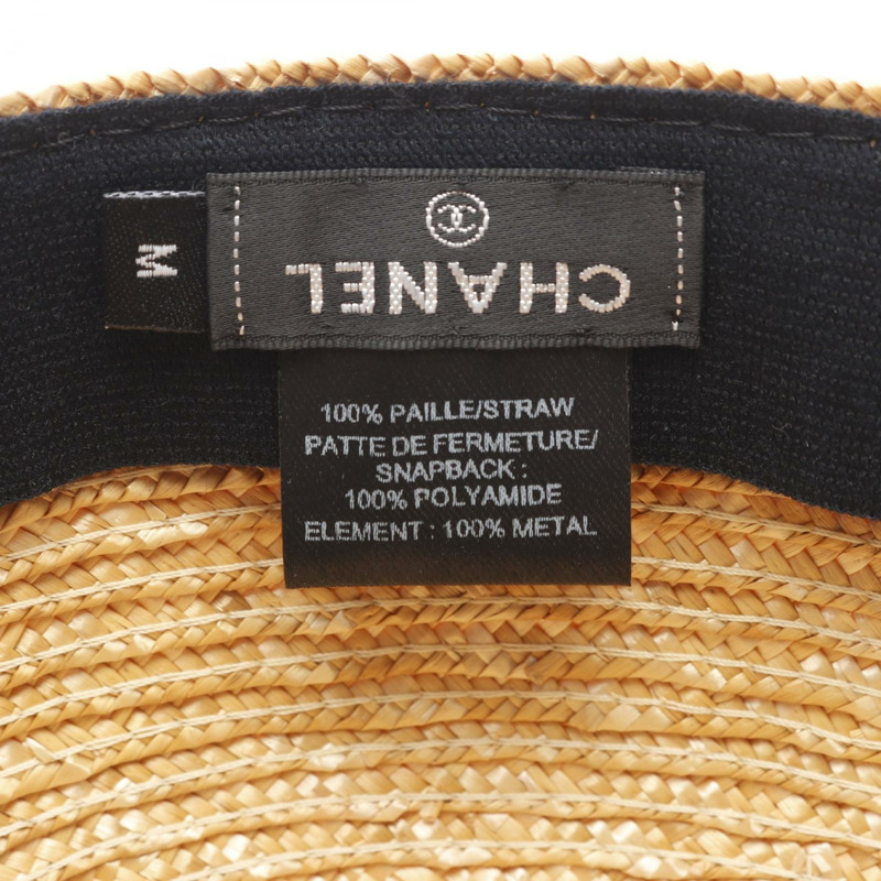 香奈兒 COCO 標誌草編帽 米色 二手女士-4