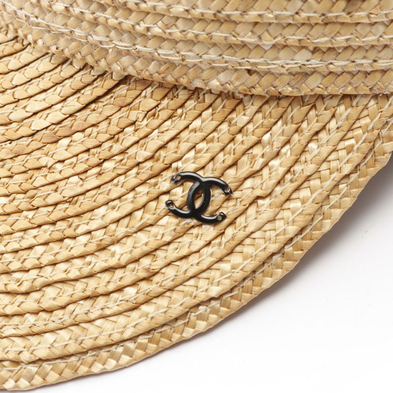 香奈兒 COCO 標誌草編帽 米色 二手女士-9