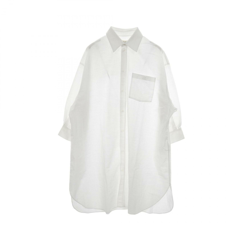 CELINE Triomphe 七分袖襯衫上衣,棉質,白色,二手女款 #36-0