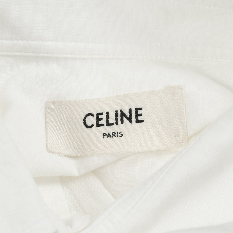 CELINE Triomphe 七分袖襯衫上衣,棉質,白色,二手女款 #36-2