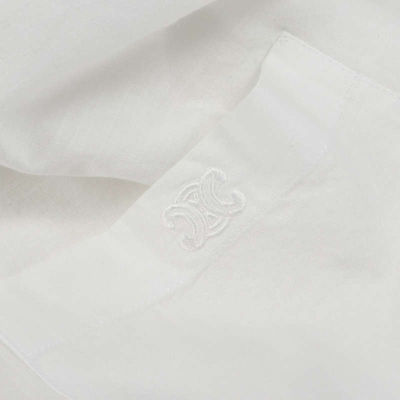 CELINE Triomphe 七分袖襯衫上衣,棉質,白色,二手女款 #36-8