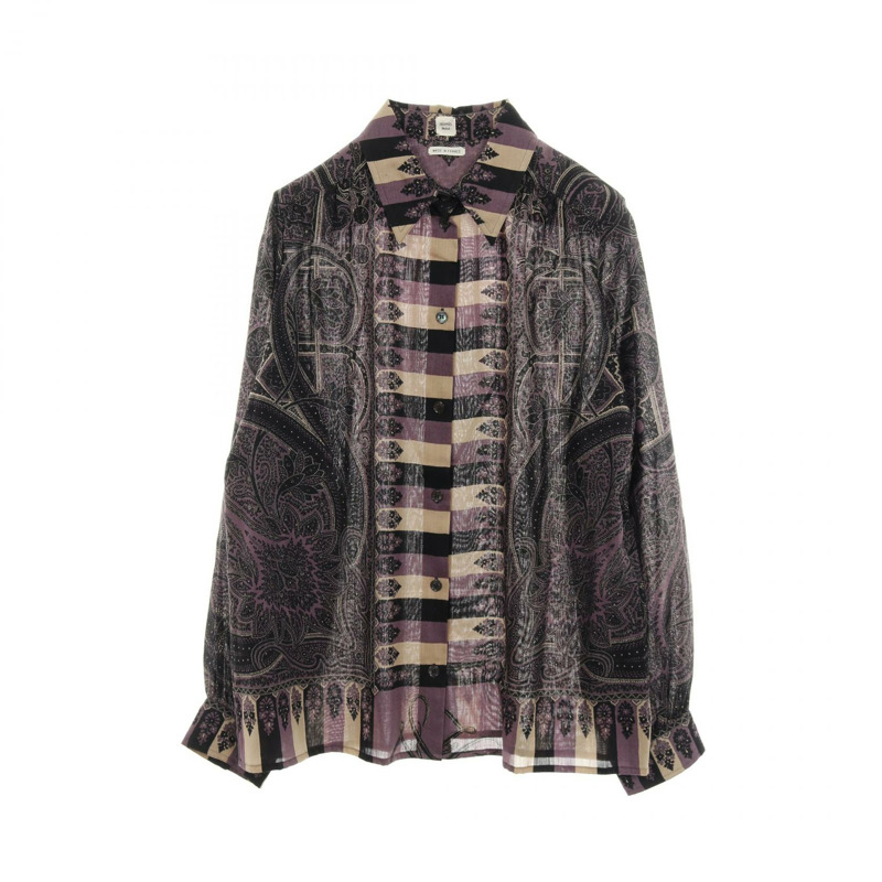 愛馬仕 (HERMES) 透明襯衫式上衣,絲、羊毛、羊絨混紡,紫色,二手女款 #42-0