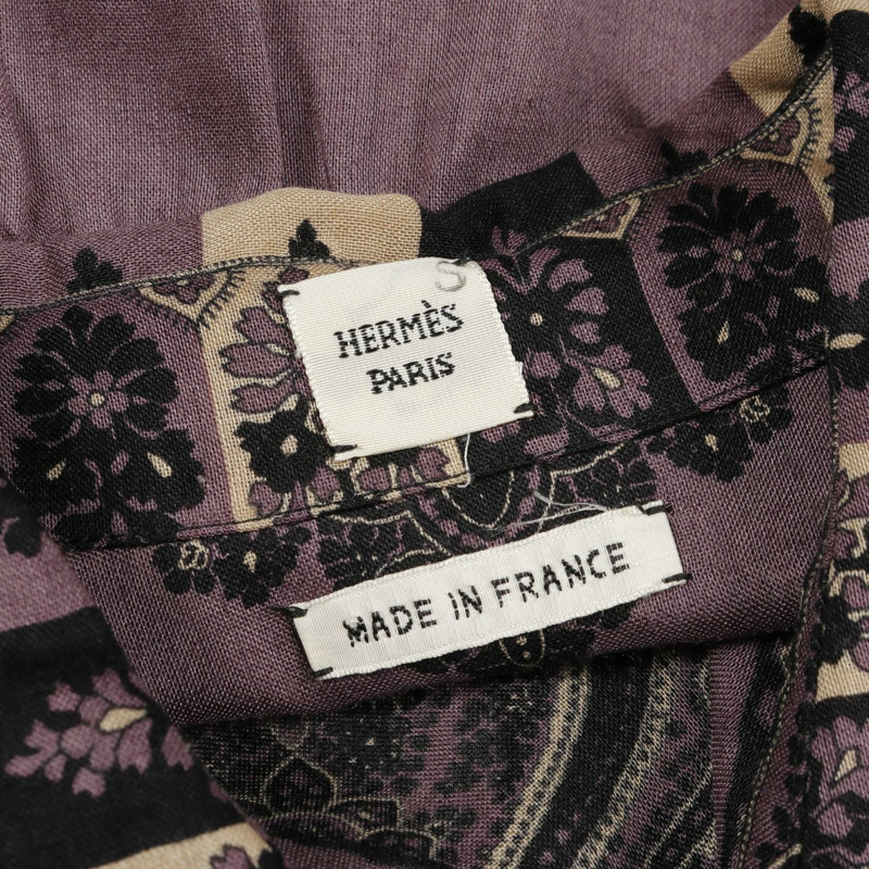 愛馬仕 (HERMES) 透明襯衫式上衣,絲、羊毛、羊絨混紡,紫色,二手女款 #42-2