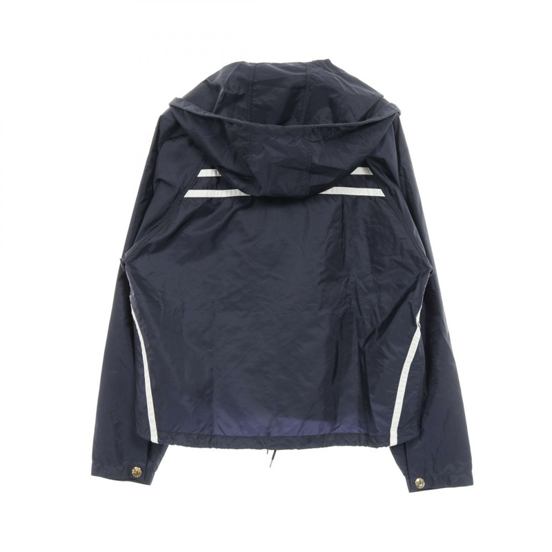 PRADA 輕薄尼龍連帽夾克,海軍藍/白色,二手女款 #36-1