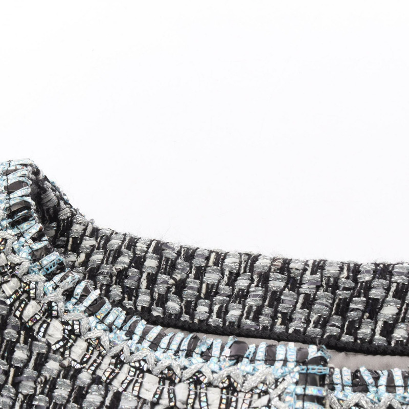 香奈兒 (CHANEL) 亮片夢幻斜紋軟呢外套,飾有 COCO 標誌紐扣,無色外套,尼龍棉混紡,黑色、銀色、多色,二手-6