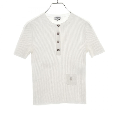 香奈兒 COCO Mark 羅紋夏季針織衫 #34 P72484K10390 棉質 白色 二手