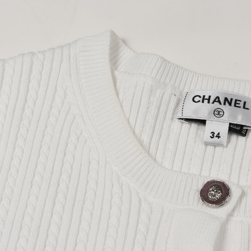 香奈兒 COCO Mark 羅紋夏季針織衫 #34 P72484K10390 棉質 白色 二手-7