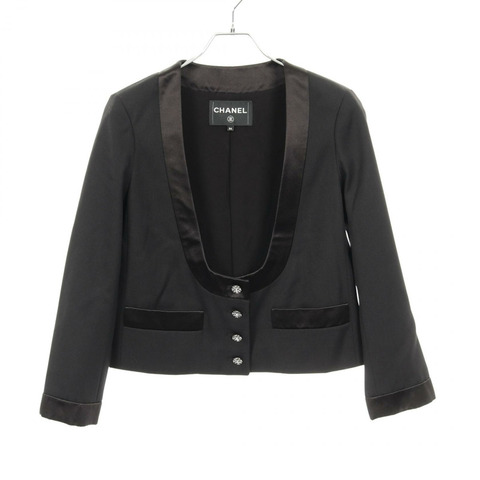 香奈兒 COCO 標誌紐扣 無色羊毛夾克 黑色 二手 女