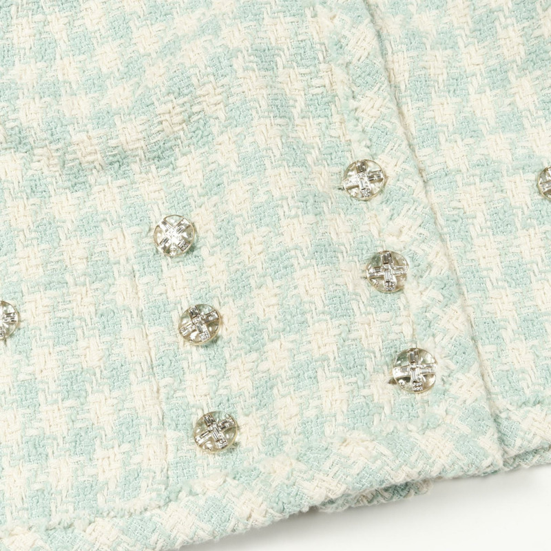 香奈兒 COCO 標誌珠寶紐扣斜紋軟呢外套 P74811V66438 棉質 藍白 二手 女款-8