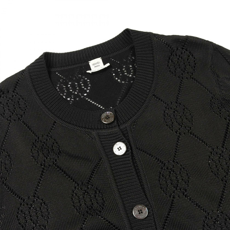 愛馬仕 H Lift 針織開襟衫 #42 2E2710DA 人造絲棉黑色二手女款-5