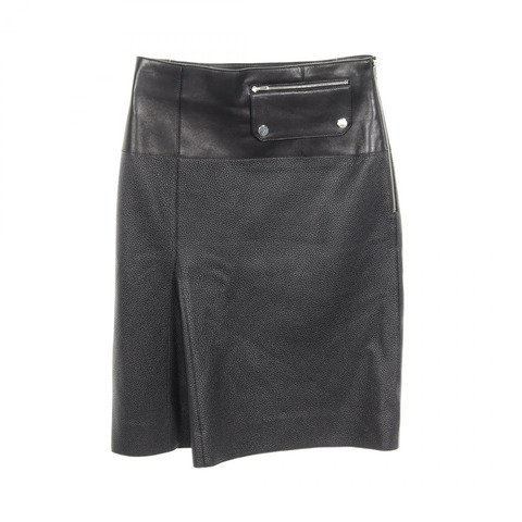 愛馬仕 Sellier 紐扣半身裙緊身皮裙 #36 黑色二手女款